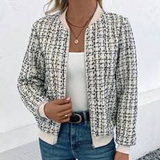 Zip-Off Ytterkläder Shein Plaid Print Zip Up Bomber Jacket