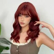 Shein Red Brown Medium Body Wave Synthetic Wig With Bangs Curly