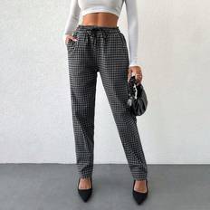 Joggers - Multicoloured Trousers Shein Houndstooth Print Drawstring Waist Sweatpants