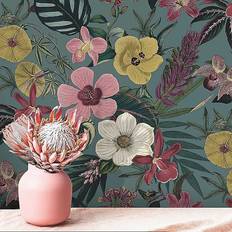 Wallpapers Rasch Priya Floral Petrol Wallpaper Petrol blue