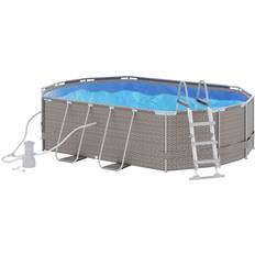 OutSunny 14' x 10' x 3' Above Ground Swimming Pool, Non-Inflatable Rectangular Steel Frame Pool with Filter Pump Grey