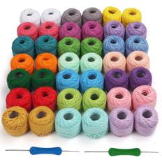 Yarn & Needlework Supplies 42 colourful double-knitting yarn balls 10g dk crochet cotton yarn with hooks