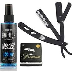 The Shave Factory Straight Edge Razor Kit Straight Edge Razor with Single Edge Razor Straight Razor Black Barber No22 50ml Cologne 100 Derby Premium Single Edge Razor Blades