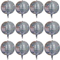 Wedding Foil Balloons 12 Pack 22 Inch Disco Ball Balloon Silver laser 4D Large Inflatable Sphere Aluminum Foil Balloon Silver Mirror Balloon for Disco Dance Party Supplies Bouquet Wedding Baby Shower Decorations