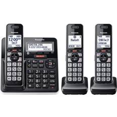 Landline Phones Panasonic Panasonic Cordless Phone with Advanced Call Block, Link2Cell Bluetooth, One-Ring Scam Alert, and 2-Way Recording with Answering Machine, 3 Handsets KX-TGF973B Black with Silver Trim