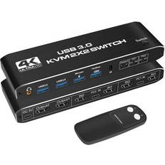 KVM Switches YINGHUA 2x2 USB KVM Switch 2 Monitor 2 Computer 4K 60Hz Dual Monitor HDMI KVM Switcher 2 in 2 out Mixed Display for PC Laptop to Monitor