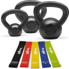 Yes4All Fitness Yes4All Yes4All Kettlebell Weights/Kettlebell Set 5 10 15 lbs Solid Cast Iron Kettlebell and Resistance Loop Bands, I-Black 5 10 15 lbs & Loop Bands