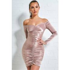 Long - Short Dresses Goddiva Off The Shoulder Ruched Mini Champagne