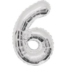 Foil Text & Theme Balloons Unique 6 Silver 34" Numeral Balloon