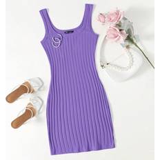 Lila - Midiklänningar Shein Women's Solid Color Ribbed Knit Dress