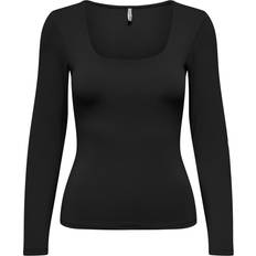 Only Lea Square Neck Rib Top - Black