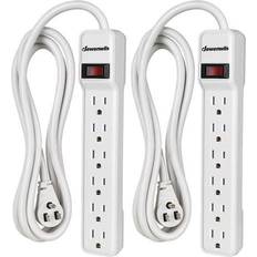 Electrical Accessories Dewenwils 2-Pack 6-Outlet Power Strip Surge Protector with 6Ft Long Extension Cord, Low Profile Flat Plug, 500 Joules, Wall Mount, White