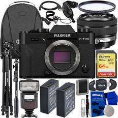 Fujifilm Secure Digital (SD) Digital Cameras Fujifilm X-T30 II Mirrorless Camera with XC 15-45mm OIS PZ Lens Black 15PC Kit