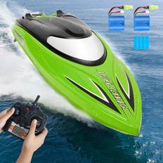 RC Boats Zyerch Zyerch RC Boat Remote Control Boat for Pools and Lakes, 25 km/h Fast RC Boats for Adults and Kids, 2.4Ghz Self-Righting Racing Boats with 2 Rechargeable Battery, Low Battery Alarm, Green