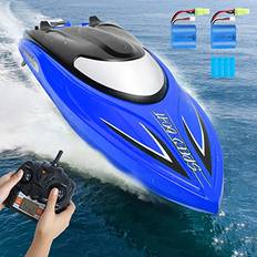 RC Boats Zyerch Zyerch RC Boat Remote Control Boat for Pools and Lakes, 25 km/h Fast RC Boats for Adults and Kids, 2.4Ghz Self-Righting Racing Boats with 2 Rechargeable Battery, Low Battery Alarm, Blue