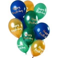 Feest Ballonnen met Tekst & Thema Folat Ballonnen 'Happy Birthday' Groen-Goud 30cm 12 stuks