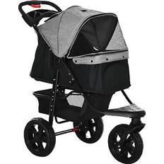 Pawhut folding 3 wheel pet stroller travel adjustable canopy