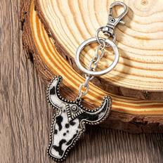 Plånböcker & Nyckelhållare Shein 1 Pc PU Leather Cow Pattern Cattle Head Western Style Key Key Ring Keychains