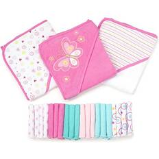 Spasilk Baby Bath Hooded Towels and Washcloths Assortment, 23 Piece Gift Set Pink butterfly Pink butterfly