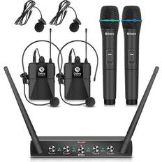 Microphones Pro UHF 4 Channel Wireless Microphone System D Debra Audio with Cordless Handheld Lavalier Headset Mics Metal Receiver Ideal for Karaoke Church Party with 2 Handheld & 2 bodypackA