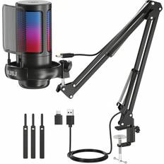 Shein 1set Black Njsj Usb Gaming Microphone For Pc, Condenser Mic Compatible With Ps4/ps5//smartphone Touch Mute, Rgb Light, Gain Knob And Monitor Jack