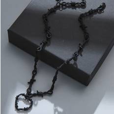 Men - Zinc Necklaces Shein 1pc Men's Black Thorny Spikes & Love Heart Shaped Necklace, Suitable For Couple, Daily Wear