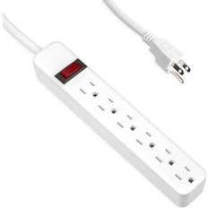 6 Outlet Surge Protector Power Strip 14/3 SJT White with 10 Ft Extension Cord