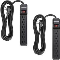 Power Strips Dewenwils 2-Pack 6-Outlet Surge Protector Power Strip with 10ft Long Extension Cord Flat Plug 500 J Black