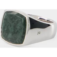 Unisexe Bagues Tom Wood Bague Cushion Green Marble Argent