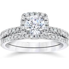 Cushion Halo Wedding Ring Set 0.63ct - White Gold/ Daimonds