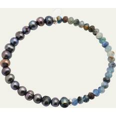 Blue - Men Bracelets Men's Grey Freshwater Pearl and Gemstone Split Beaded Bracelet SAPPHIRE