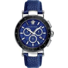 Versace Watches, male, Blue, Size: ONE Size Mystique Chrono Leather