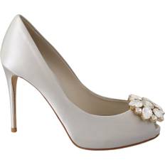 Viscosa Tacones y Zapatos de Tacón Dolce & Gabbana White Crystals Peep Toe Heels Satin Pumps Shoes EU35/US4.5