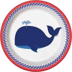 Azul Platos Desechables Unique Party Nautical Summer Paper Plates (Pack of 8) Blanco/Varios colores/Azul