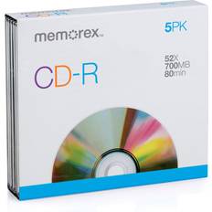 CD & Vinyl Storage Memorex MEMCD-R/5 CD-R 700MB 52x Jewel Case 5-Pack