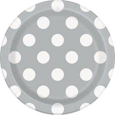 Plates, Cups & Cutlery Unique Party One Size, Silver Polka Dot Plates Pack of 8