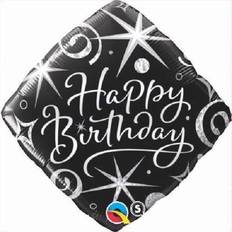 Black Text & Theme Balloons Qualatex Diamond Black Glitz Happy Birthday Balloon