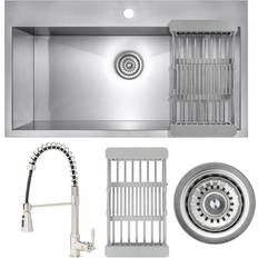 Drainboard Sinks AKDY All-in-One Drop-in Stainless Steel 1-Hole Single