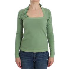 Stripes Tops Ermanno Scervino Green Wool Blend Striped Long Sleeve Sweater IT44