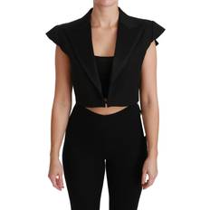 Women - XXXS Blazers Dolce & Gabbana Black Sleeveless Cropped Blazer Wool Jacket