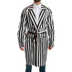 Dolce & Gabbana Cotton Robes Dolce & Gabbana Black Coat Nightgown White Cotton Men's Robe