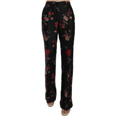 Dolce & Gabbana Floral Print Black Boot Cut Trouser Pants IT38