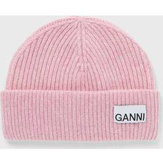 Ganni Ribbed Wool-Blend Beanie Beige