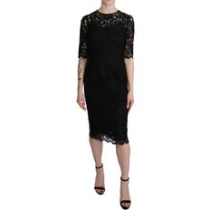 XXXS Dresses Dolce & Gabbana Black Floral Lace Sheath Knee Length Dress