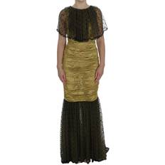 Gule - Herre Kjoler Dolce & Gabbana Yellow Black Floral Lace Ricamo Gown Dress IT40