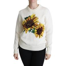 Silk - Women Jumpers Dolce & Gabbana White Floral Wool Pullover Sunflower Sweater IT36