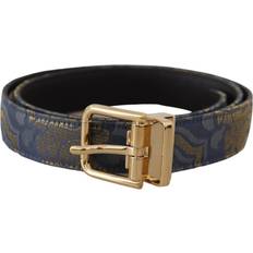 Dolce & Gabbana Blue Accessories Dolce & Gabbana Navy Blue Jacquard Gold Tone Logo Metal Buckle Belt