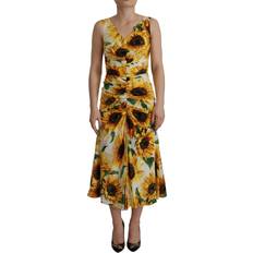 Men - XXS Dresses Dolce & Gabbana White Sunflower Print Sheath Midi Women's Silk