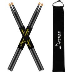 Donner Drum Sticks, 5A Drumsticks Classic Maple Wood Black Drumsticks With Storage Bag, 2 Pairs