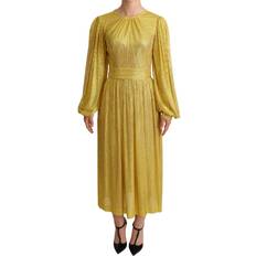 Dolce & Gabbana Long Dresses Dolce & Gabbana Yellow Crystal Mesh Pleated Maxi Women's Dress